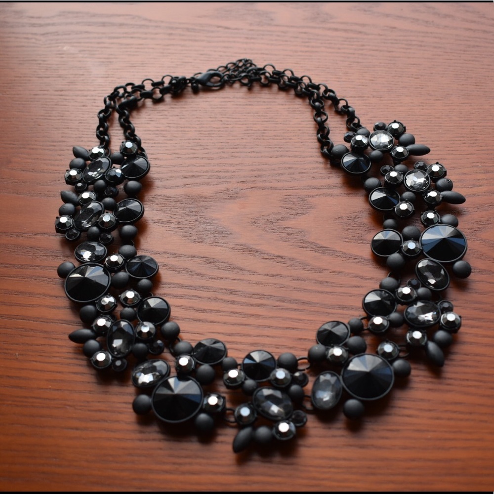 Beautiful Black Jewel Statement Necklace